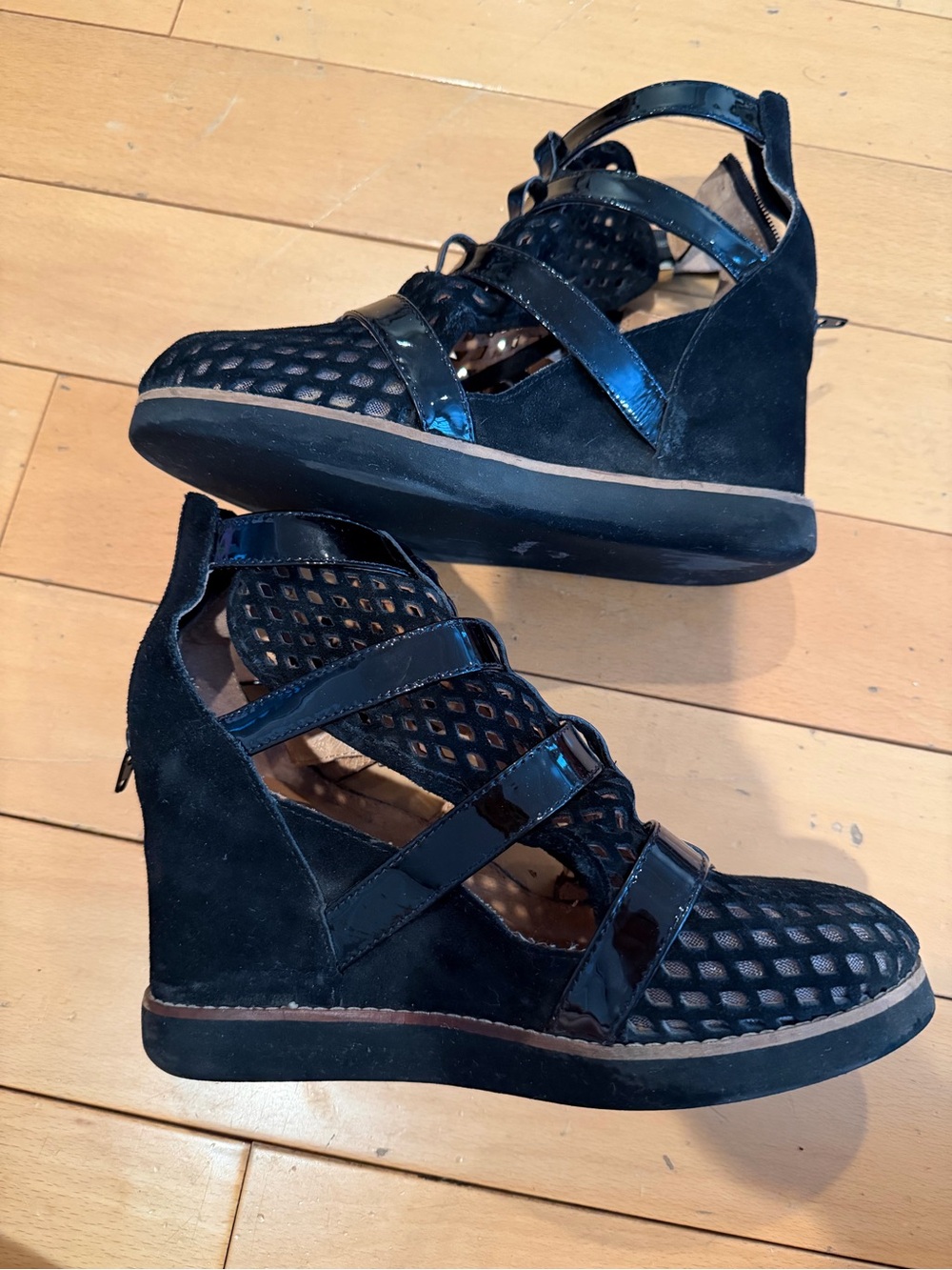 Jeffrey Campbell Hipster Black Suede Gold Buckles Ankle Boots - Picture 7 of 10